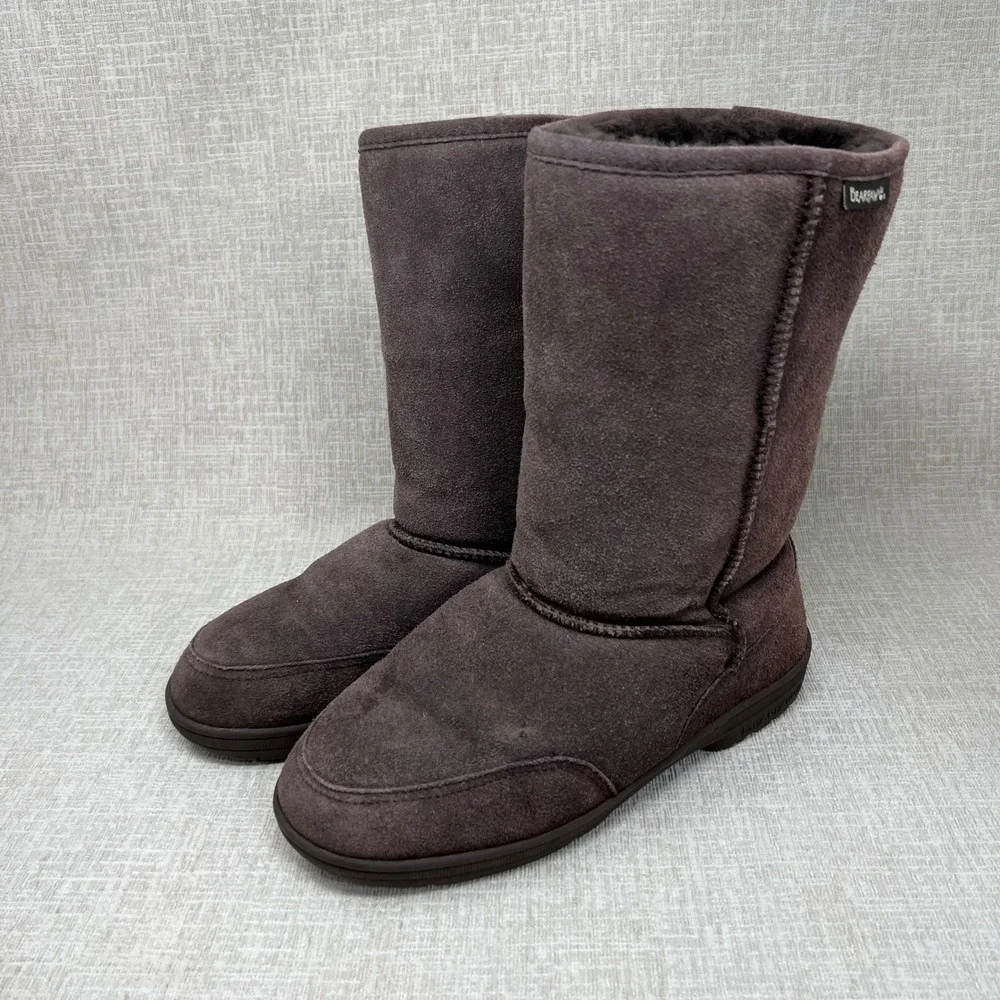 Bearpaw Emma‎ Tall Suede Boots Women's 10 Brown Shearling Lined Winter Pull On